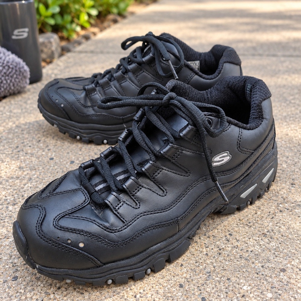 Skechers Sport Energy Black Leather Chunky Sneakers Womens Sz 9.5 2250 athletic